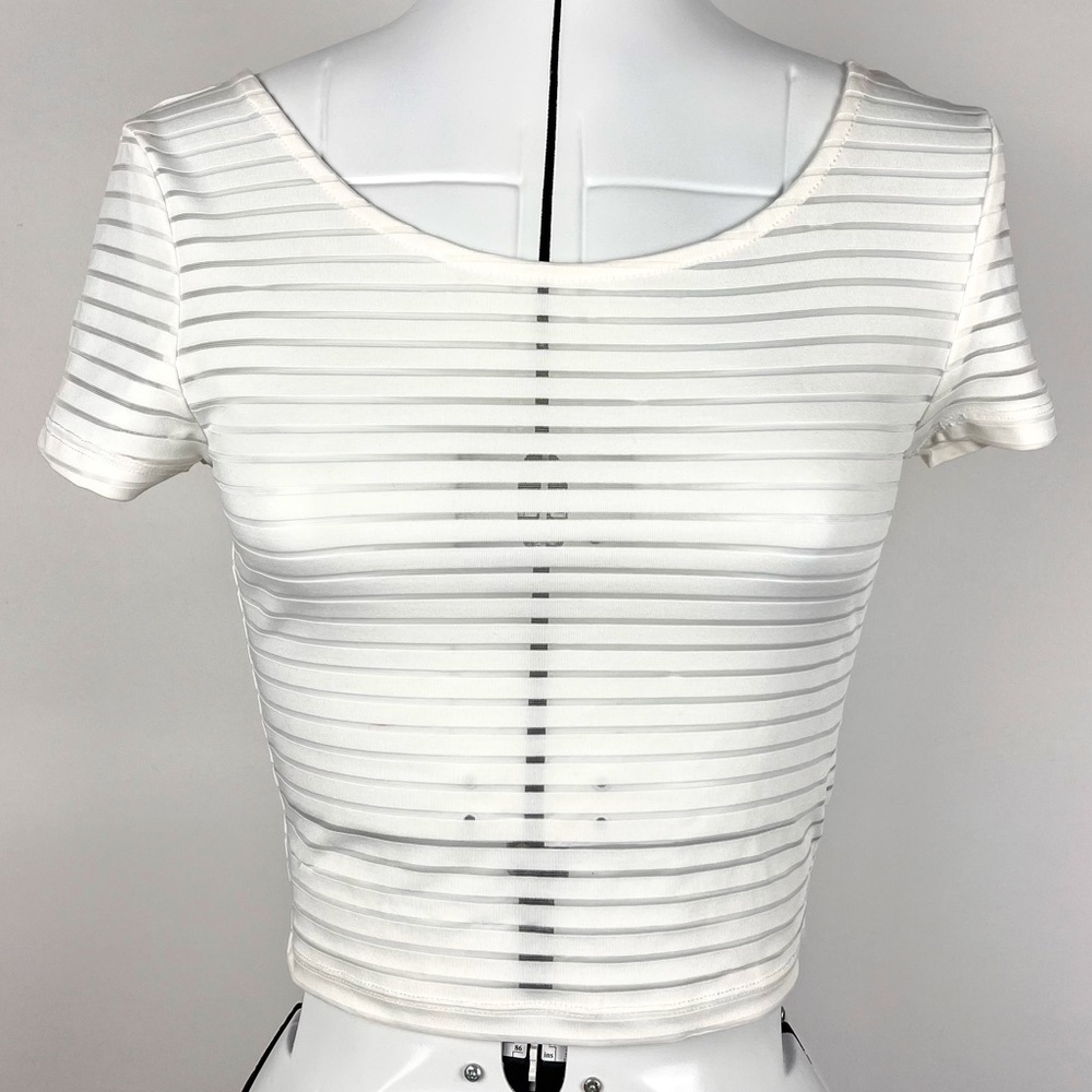 4/$20 Divided by H&M White Striped Semi Sheer Top Size S